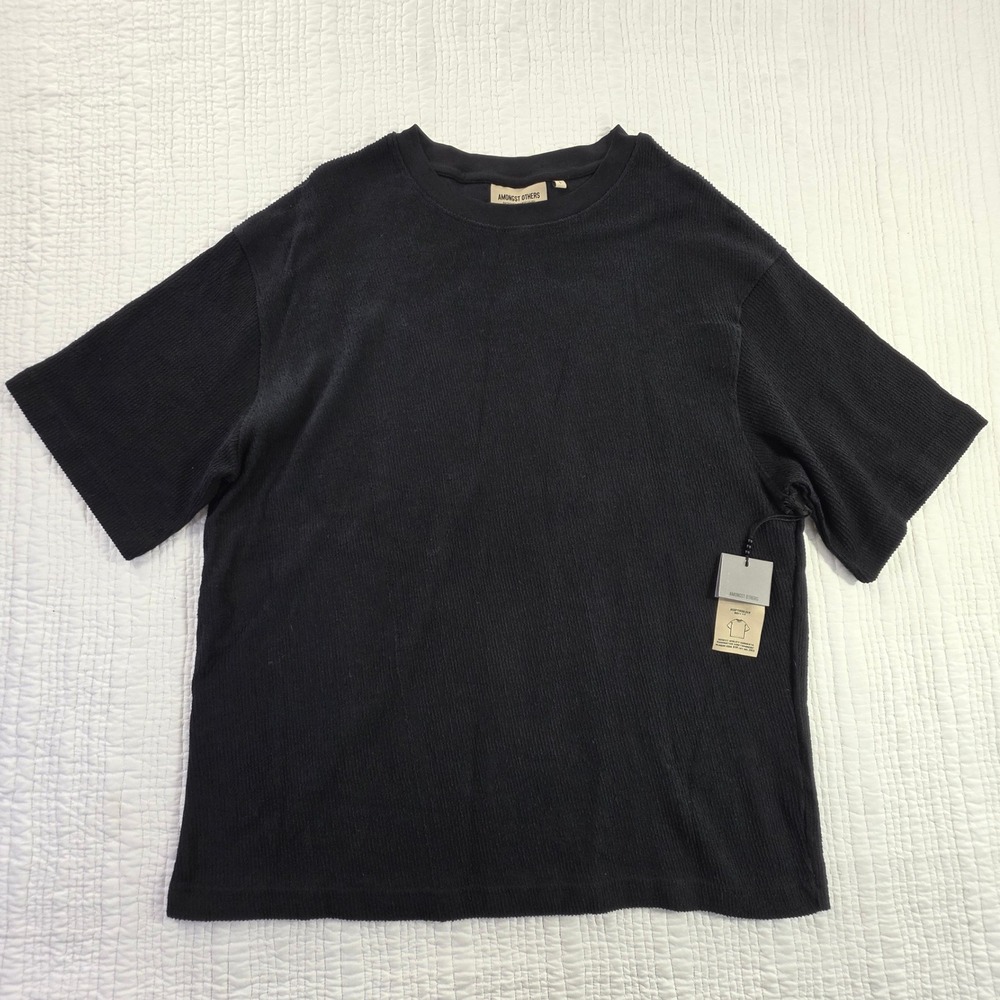 Amongst Others Mens NWT Black Boxy Fit Drop Shoulder Textured Cotton T-Shirt L